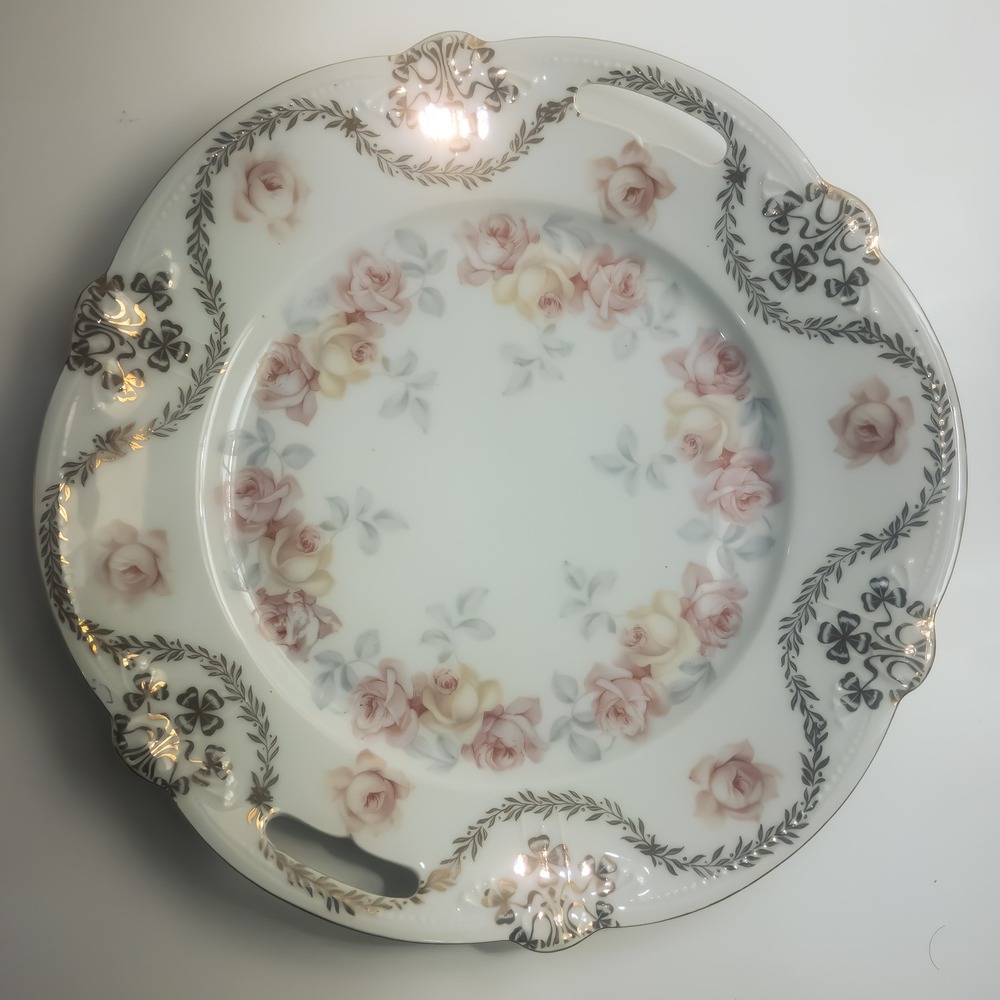 Bavaria Serving Plate Unisex 10.5in White Pink Floral Gilded Porcelain